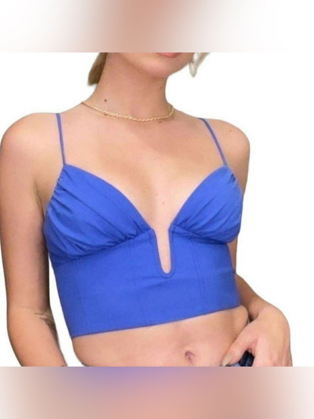 $59 Zara Blue Bustier Corset Cropped Top Camisole with Spaghetti Straps
